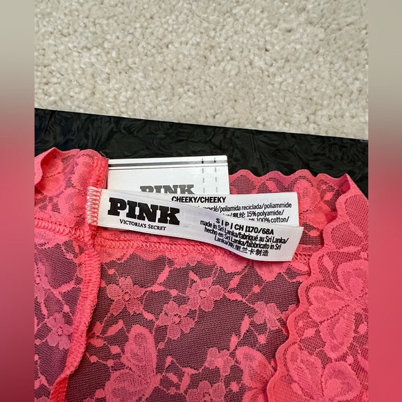 NWT Victoria's Secret PINK Wink Coral Floral Lace No Show Cheeky Panties Small - Picture 3 of 3